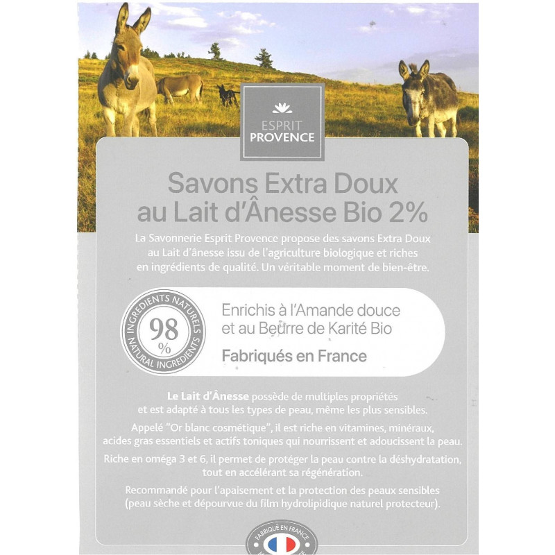 Savon Extra Doux 100 g au Lait d'ânesse Bio 2% - Chevrefeuille